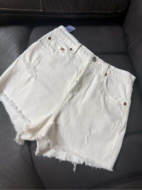 Levi's White Distressed High-Rise Denim Shorts